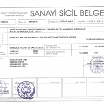 SANAYİ SİCİL BELGESİ